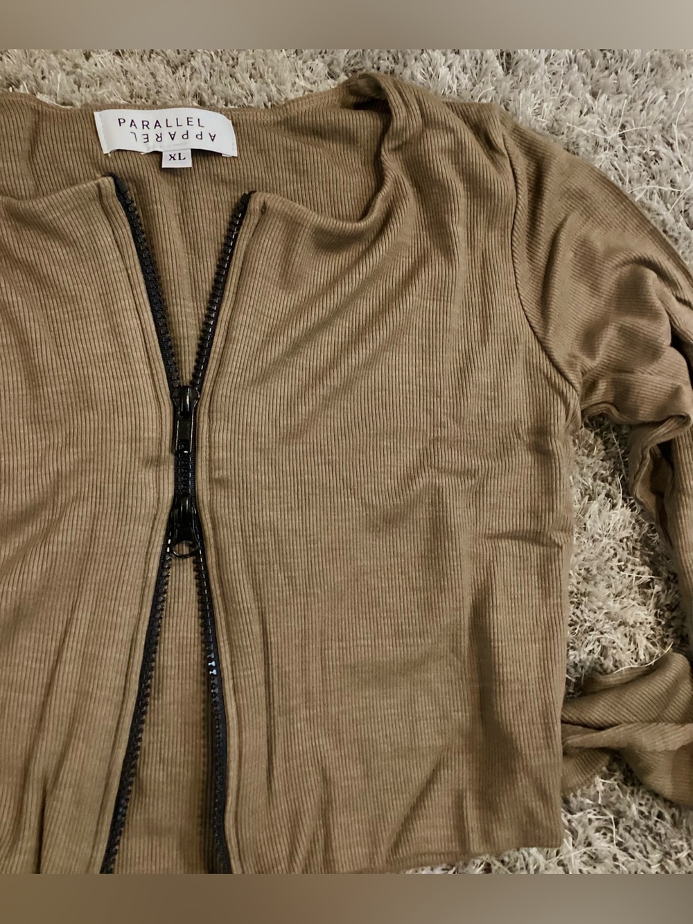 Ribbed Mocha Two-Way Zip-Front Crop Top